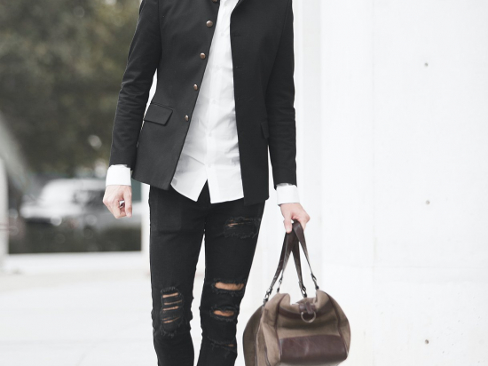 Black suit with modern bag
