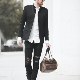 Black suit with modern bag
